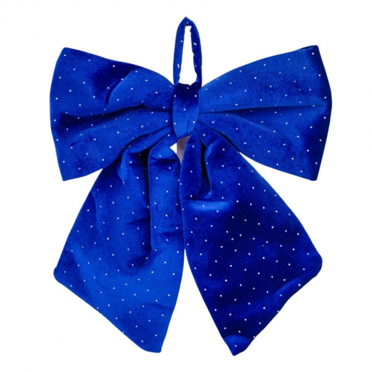 Бант декоративний оксамитовий в крапочку 36 см синій