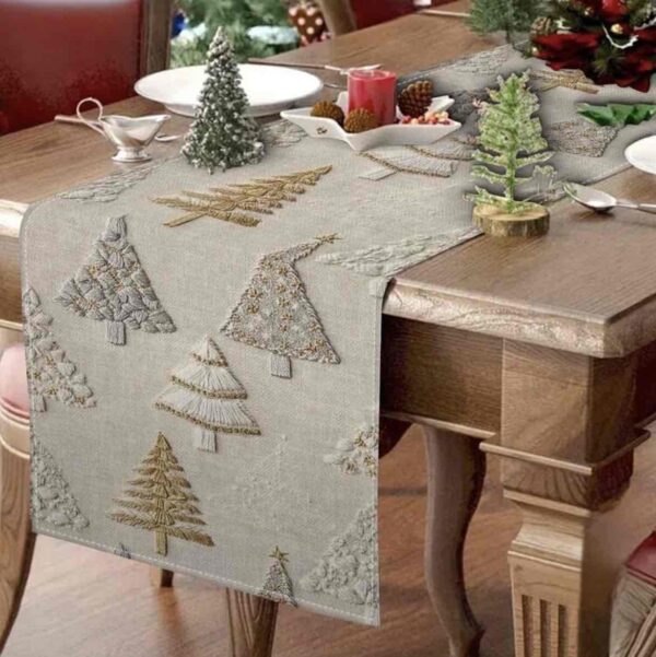 Скатертина-Раннер «Ялинки» Новорічна сіра 33*274 см