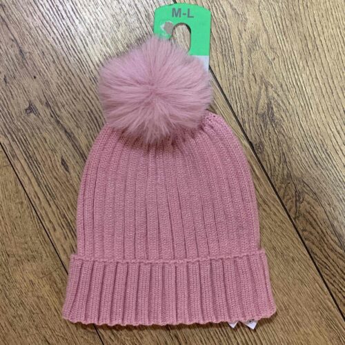 Шапка-біні дитяча Primark в рубчик з помпоном рожевий/люрекс
