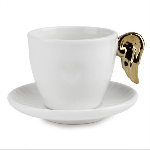 Чашка керамічна "Серце янгола" з блюдцем біла з золотим 220 мл