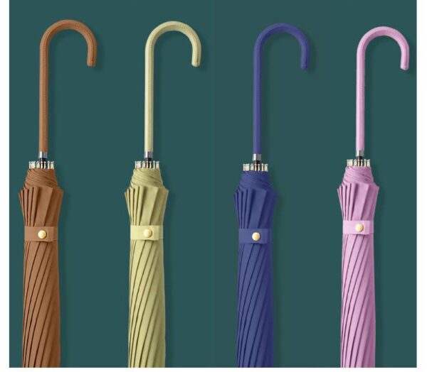 Парасоля-трость півавтомат однотонна з ручкою-гачком 16 спиць/D105 см/ антивітер