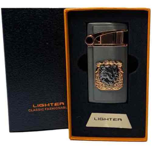 Запальничка "Тигр" Jiebao чорний графіт в подарунковій упаковці (турбо полум'я)