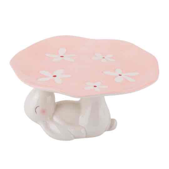 Підставка для торта/ Пасхи керамічна "Кролик з весняними квітами" 20*10 см