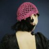Шапочка в стилі Бохо/ Богема в'язана з перлинами рожева фуксія