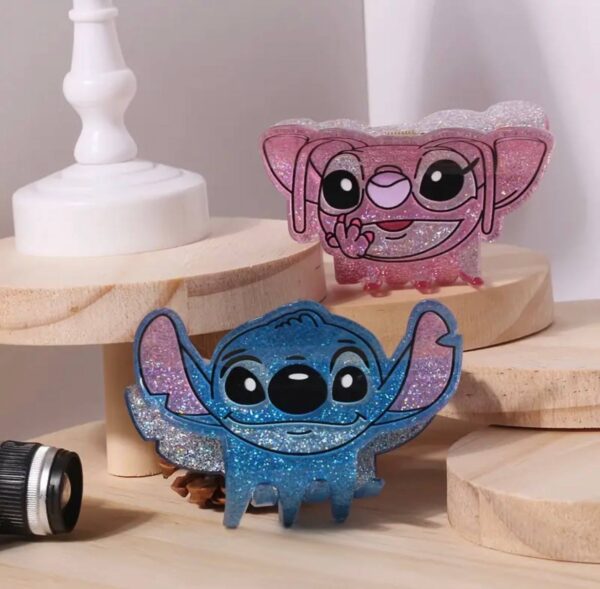 Заколка-краб для волосся "Стітч/ Stitch" рожева/ синя