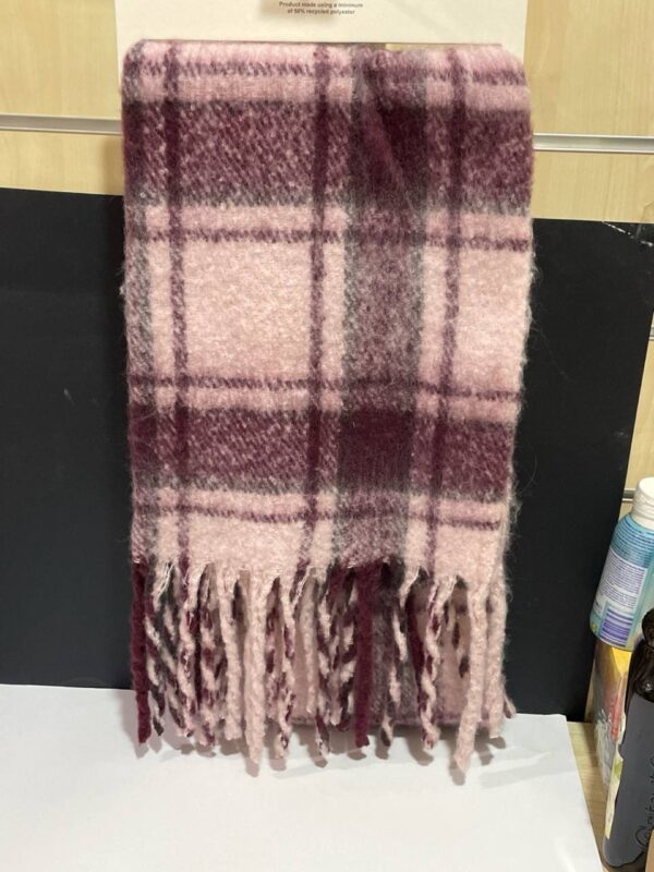 Шарф Primark осінь/зима з китицями ворсистий широкий бордо в клітинку