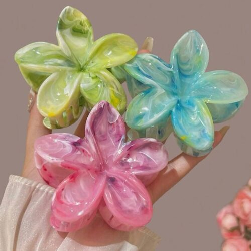 Заколка-краб для волосся «Тропічна квітка» L (7-8 см) акварельна 1 шт