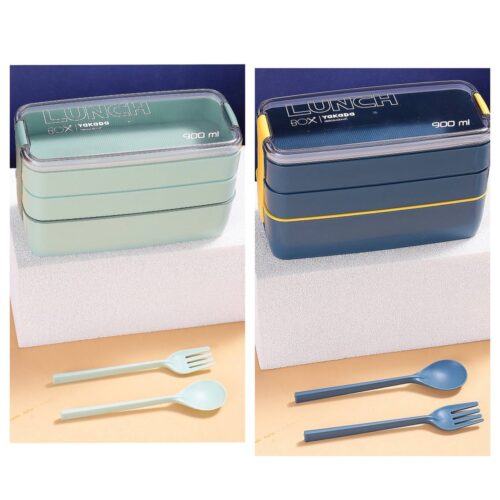 Ланч-бокс 3-ярусний синій/зелений 900 мл