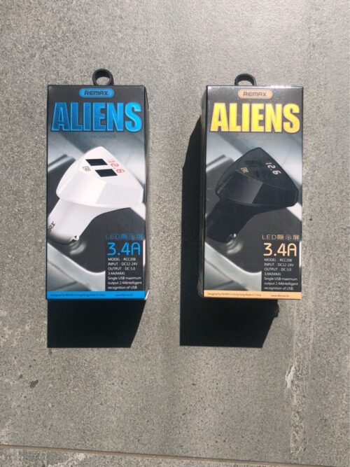 REMAX CAR CHARGER (ALIEN Series) (RCC208) LED 3.4A, 2 порта, чорний, білий