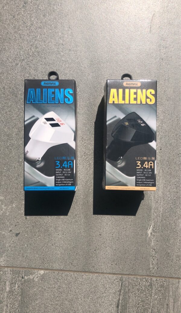 REMAX CAR CHARGER (ALIEN Series) (RCC208) LED 3.4A, 2 порта, чорний, білий