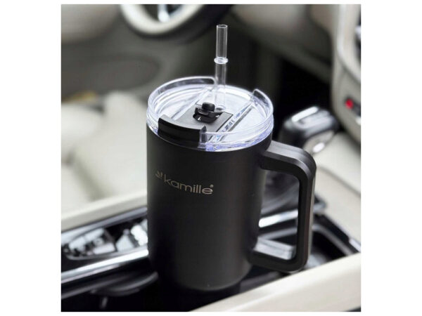 Термочашка "Американська" Kamille чорна 1,2 л з трубочкою нержавіюча сталь