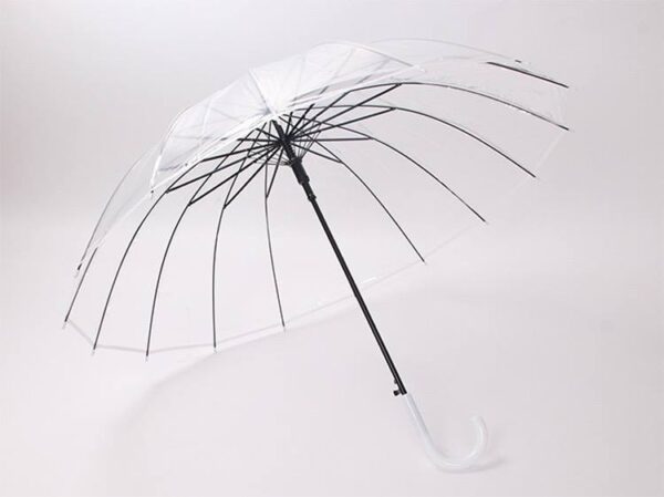 Парасоля-трость унісекс півавтомат 16 спиць/D 102 см прозора з білим кантом