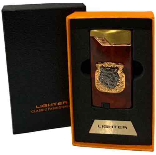 Запальничка "Тигр" Jiebao коричневий в подарунковій упаковці (турбо полум'я)