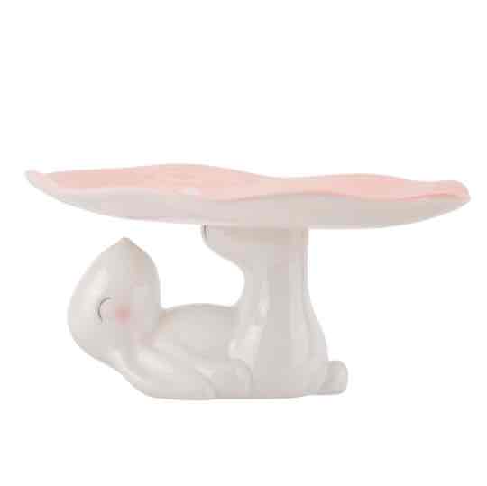 Підставка для торта/ Пасхи керамічна "Кролик з весняними квітами" 20*10 см