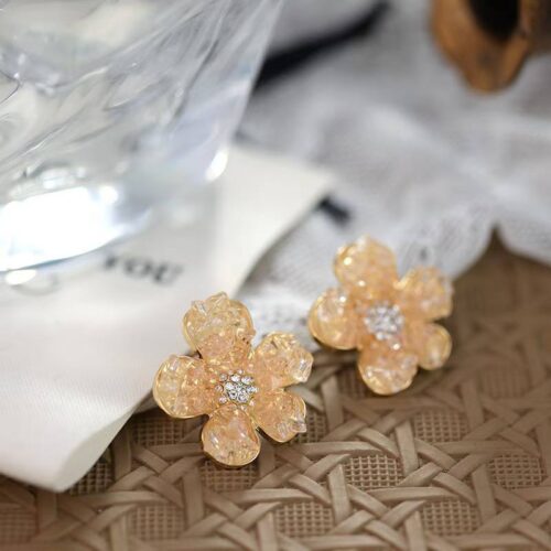 Сережки "Квіти" стрази/камінці золотисті (10638)