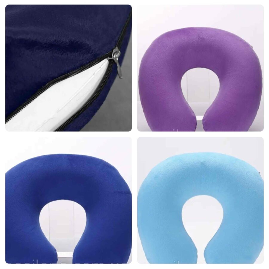 Подушка U-подібна дорожня надувна з велюровим чохлом