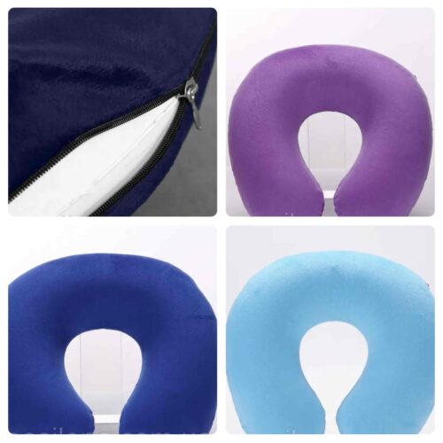 Подушка U-подібна дорожня надувна з велюровим чохлом