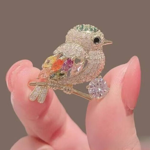 Брошка "Пташка" стрази камінці металева