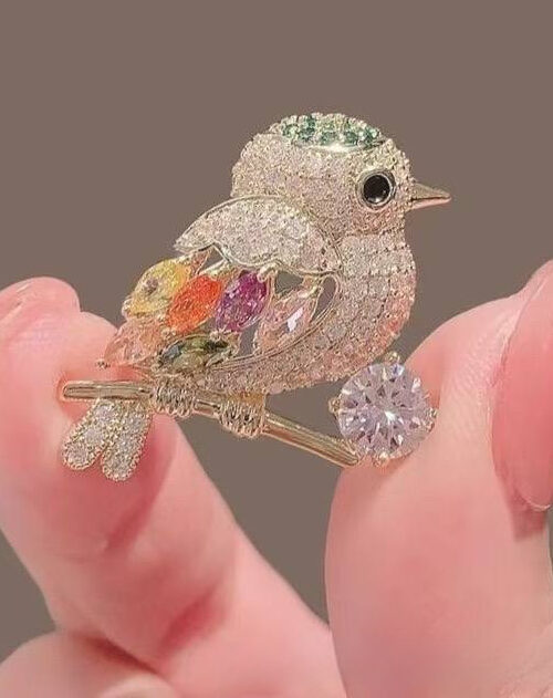 Брошка "Пташка" стрази камінці металева