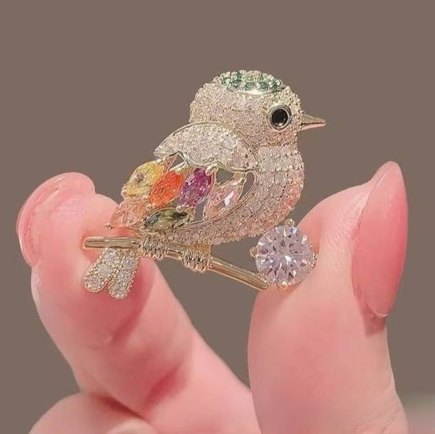Брошка "Пташка" стрази камінці металева