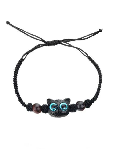 Браслет "Котик" з бусинами плетений шнур  на затяжці