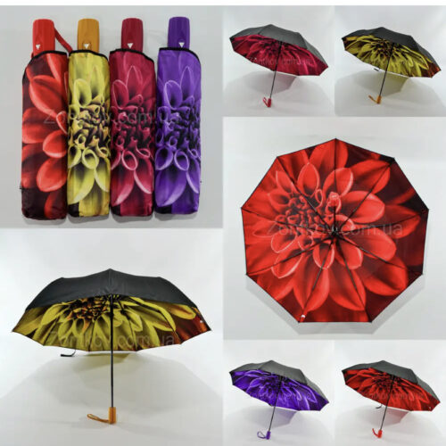 Парасоля компактна півавтомат Flagman однотонна/принт квітка 9 спиць/антивітер