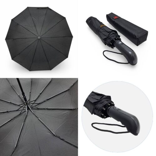 Парасоля компактна чоловіча півавтомат Bellissimo 99 см/ 10 спиць/ антивітер однотонна чорна
