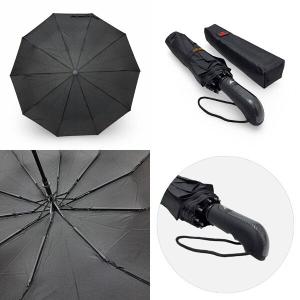 Парасоля компактна чоловіча півавтомат Bellissimo 99 см/ 10 спиць/ антивітер однотонна чорна