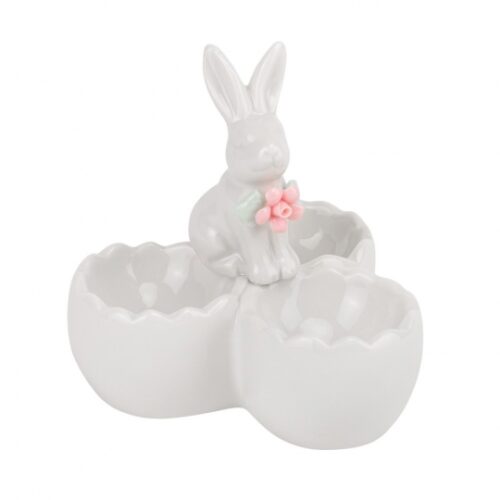 Підставка керамічна для 3 яєць "Білий кролик" 10,5 см біла