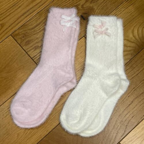 Шкарпетки домашні пухнасті Slouch Cosy Primark однотонні з бантиком білі/рожеві