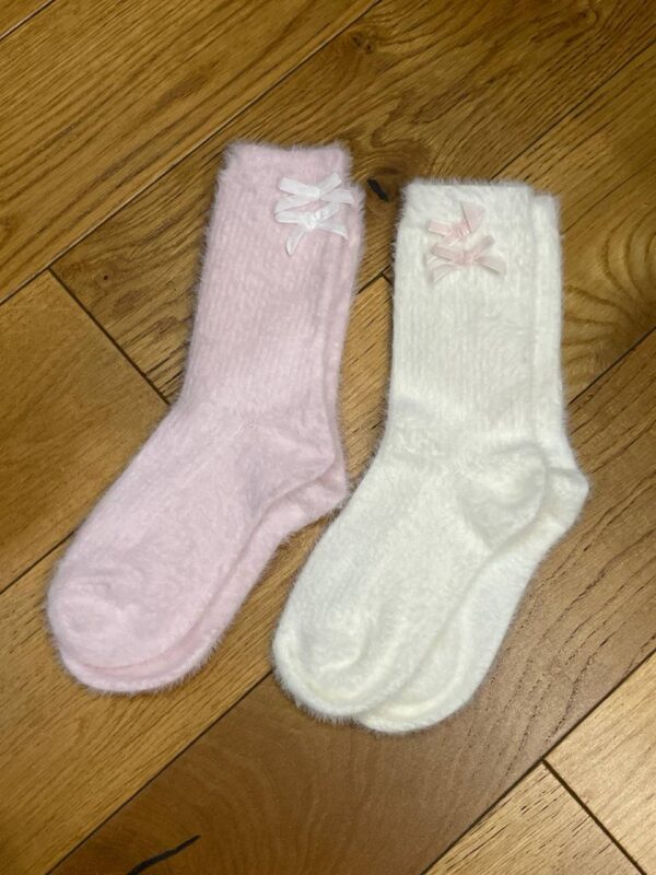 Шкарпетки домашні пухнасті Slouch Cosy Primark однотонні з бантиком білі/рожеві