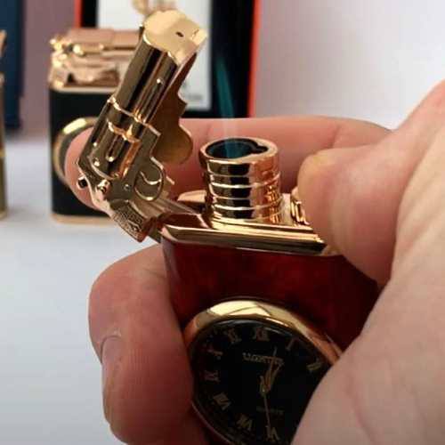 Запальничка з годинником та кришкою-револьвером чорний матовий