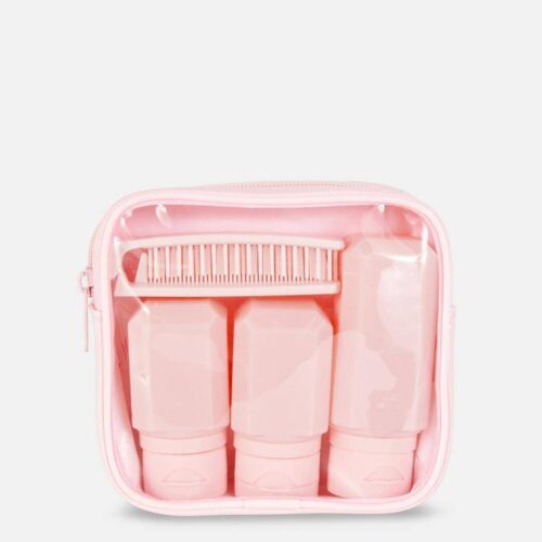 Набір дорожніх баночок 4 в 1 в косметичці (3 баночки+щітка) рожевий Primark