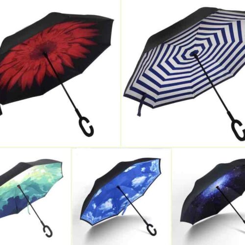 Парасоля-трость зворотного складання з принтом всередині/мікс