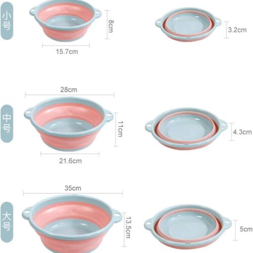 Тазик силіконовий побутовий, телескопічний, розмір (23/12,5/8), рожево-блакитний