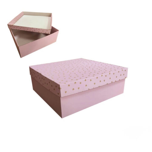 Коробка подарункова 40*40*15 см мікрогофра рожева сердечка