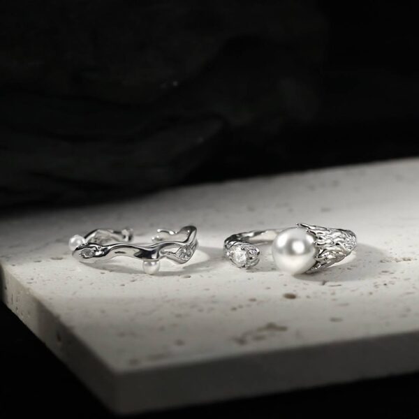 Каблучка жіноча геометрична абстрактна з перлинками срібна (8178)