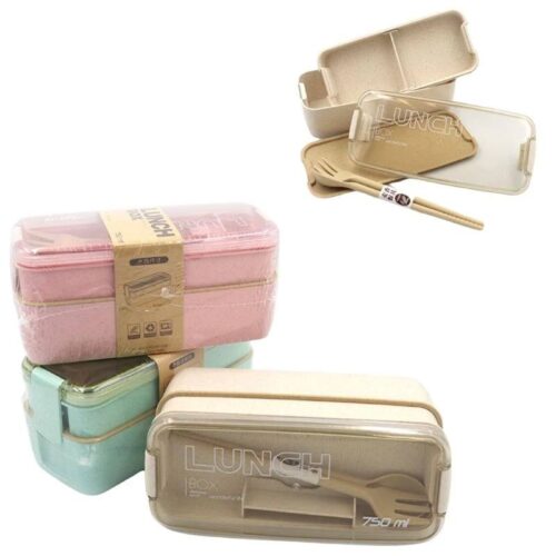 Ланч-бокс 2-ярусний (пшеничне волокно) JO з наповненням 750 мл мікс кольорів
