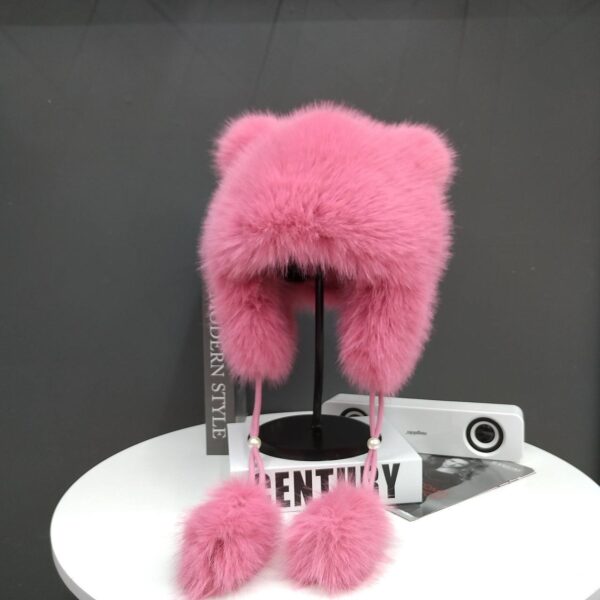 Шапка "Котик" з екохутра яскраво-рожева