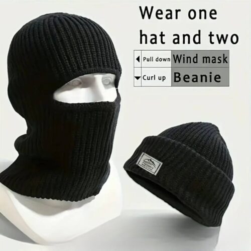 Шапка-балаклава-біні чоловіча 2 в 1 трансформер чорна