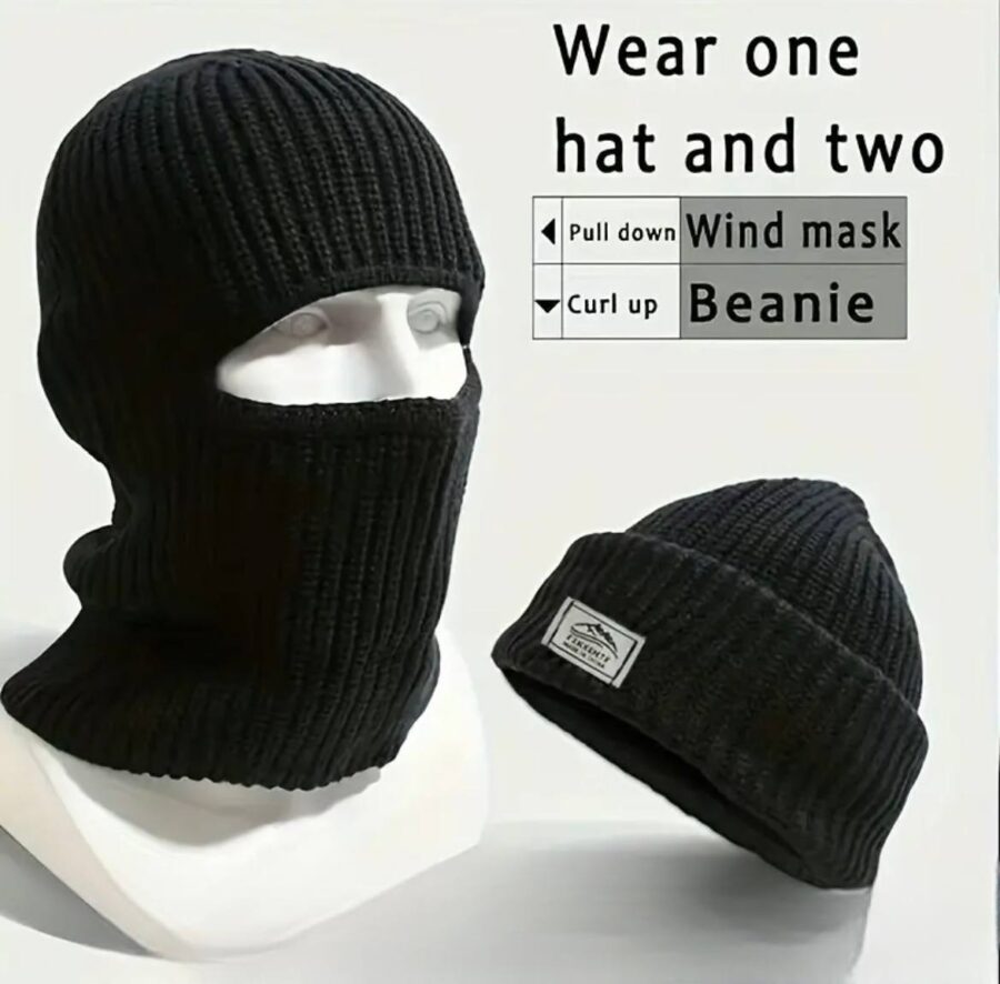 Шапка-балаклава-біні чоловіча 2 в 1 трансформер чорна