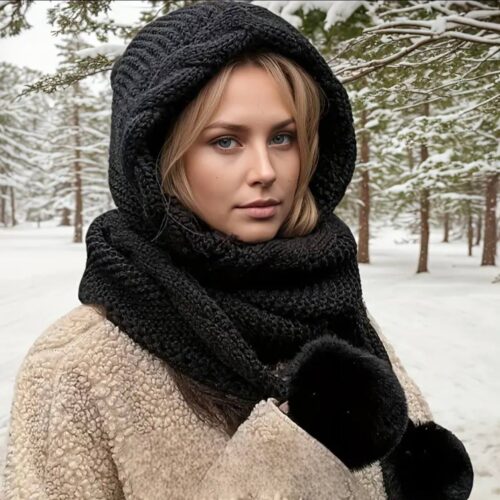 Шапка-шарф 83*39*30 см "Коса" в'язаний (акрил) чорний