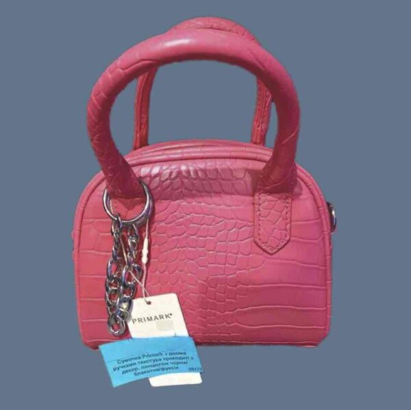 Сумочка Primark з двома ручками текстура крокодил з декор. ланцюгом фуксія