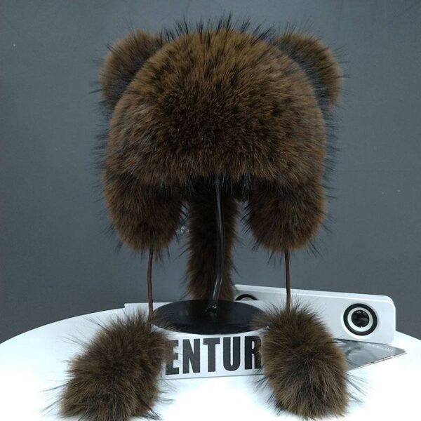 Шапка "Котик" з екохутра коричнева з імітацією