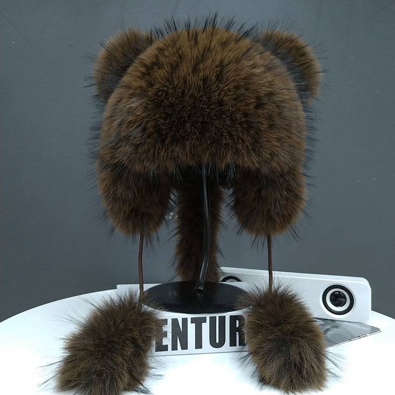 Шапка "Котик" з екохутра коричнева з імітацією