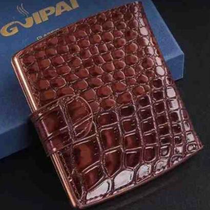 Портсигар з текстурою крокодила на 10 сигарет GVIPAI коричневий