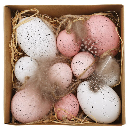 Набір великодніх підвісок "Яйце з пером" (10 шт) 4*6 см/ 3*4 см у коричневій упаковці