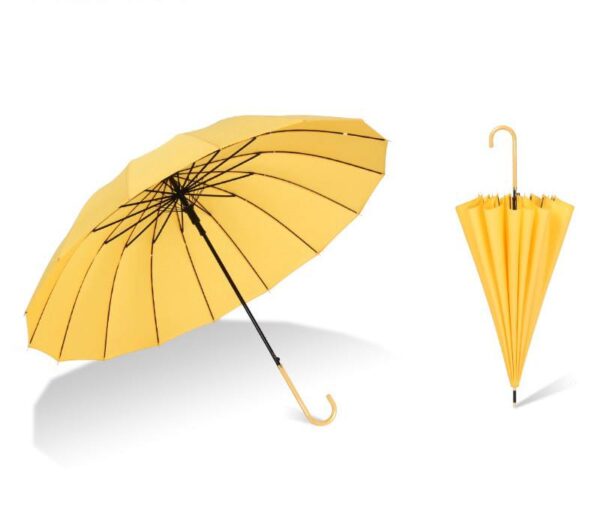 Парасоля-трость півавтомат однотонна з ручкою-гачком 16 спиць/D105 см/ антивітер