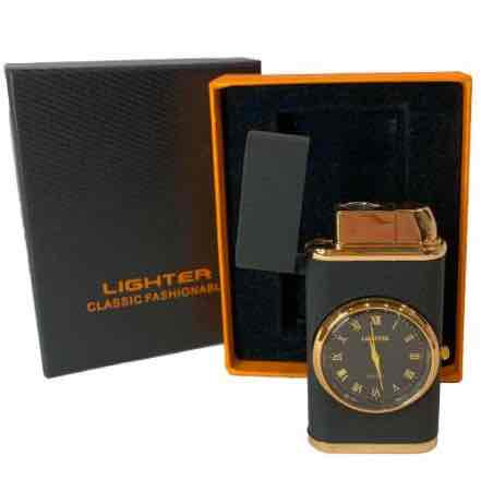 Запальничка газова чорна з кварцовим годинником (турбо-полум'я)