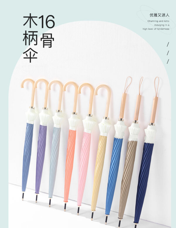 Парасоля-трость півавтомат з кантом з дерев. ручкою 16 спиць D 106 см